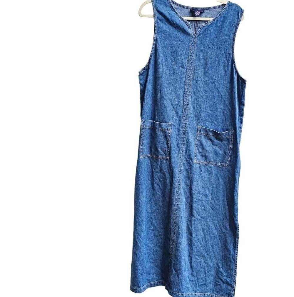 TY Original Wear Denim Maxi Dress 16 Blue Sleeveless Pocket Cottagecore 90s